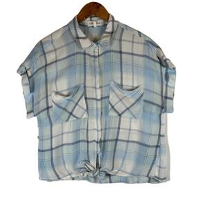 Bella Dahl Women's Plaid Short Sleeve Tie Front Button Up Shirt Size M